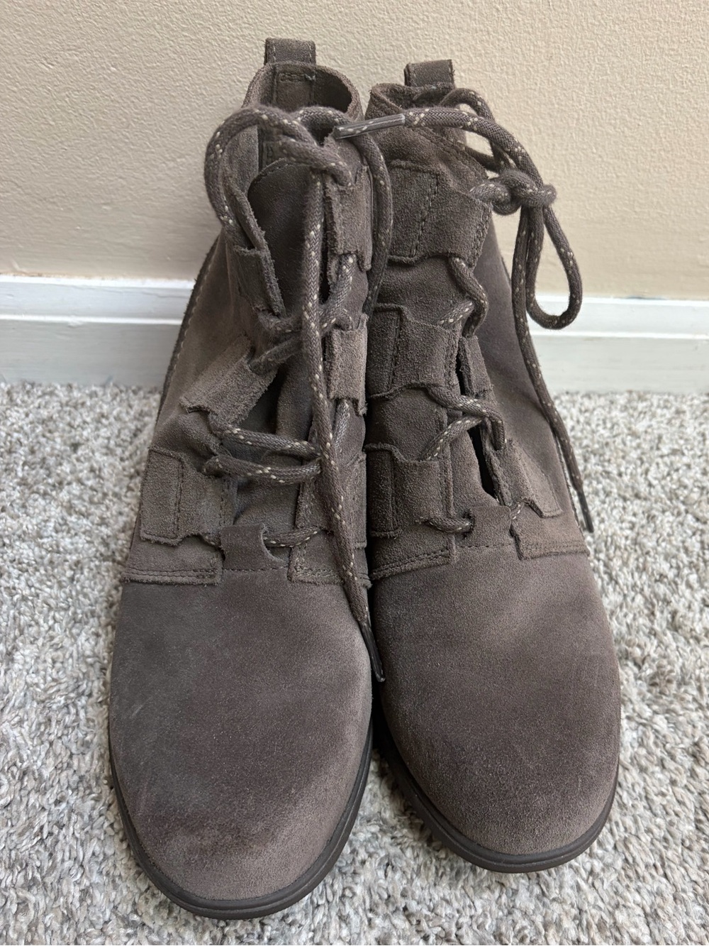 Sorel Gray Suede Lace-Up Ankle Boots